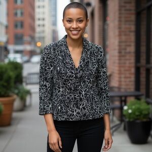 Style & Co. Monochrome Floral Blazer